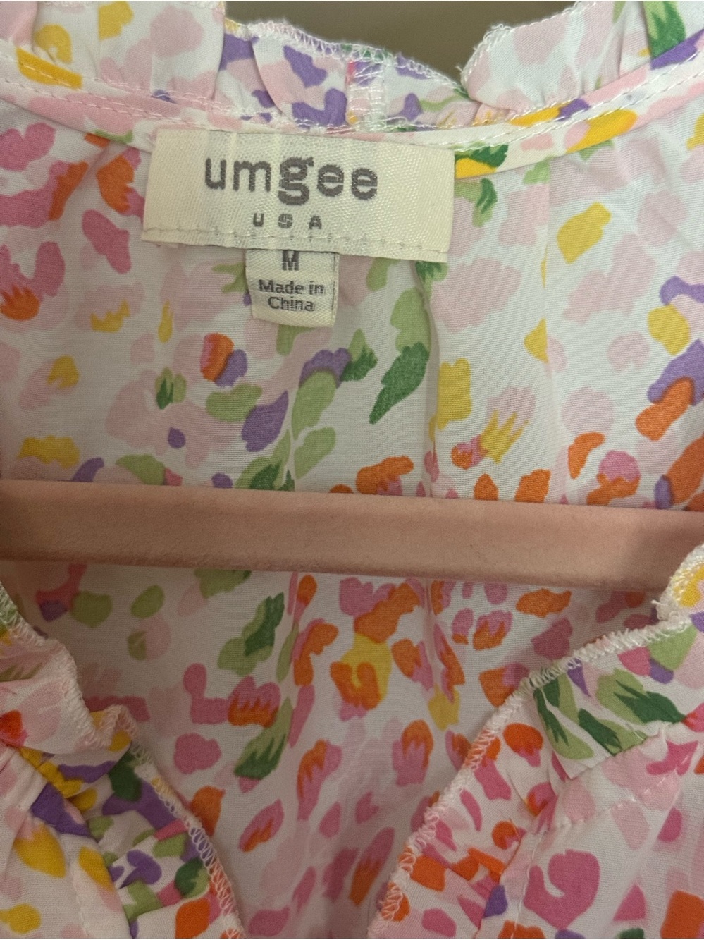 Umgee Pink Multicolor Ruffle-Trim Button Blouse - Picture 3 of 7